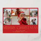 Elegante moderne multi fotocollage Vrolijk Kerstfe Folie Feestdagenkaart (Voorkant)