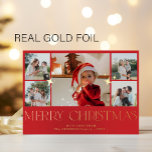 Elegante moderne multi fotocollage Vrolijk Kerstfe Folie Feestdagenkaart<br><div class="desc">Eenvoudige minimalistische elegante aangepaste kerstvakantie kaart sjabloon met gouden folie Vrolijke kersttypografie,  vijf foto's,  familienaam en jouw tekst. Gemakkelijk te personaliseren aan beide kanten!               Houd er rekening mee dat u de folie kleur kunt kiezen: GOLD,  SILVER of ROSEGOLD.</div>