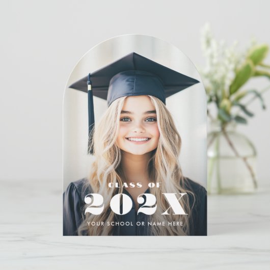 Elegante moderne naam foto afstuderen aankondiging (Staand voorkant)