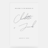 Elegante moderne naam script Welkom Frosted Weddin Acryl Bord (Voorkant)