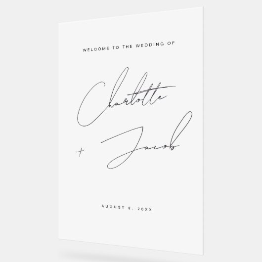 Elegante moderne naam script Welkom Frosted Weddin Acryl Bord (Hoek)
