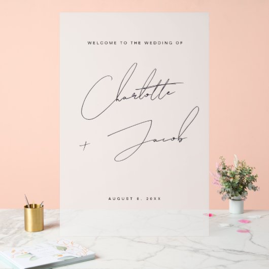 Elegante moderne naam script Welkom Frosted Weddin Acryl Bord (Huwelijk)