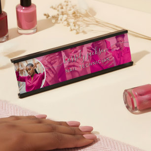Elegante Moderne Nagelstyliste Script Naam Foto Bureau Naambordje
