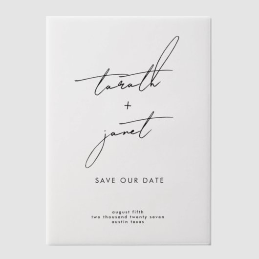 Elegante moderne namen slaan onze datum op vellum uitnodigingen (Voorkant)