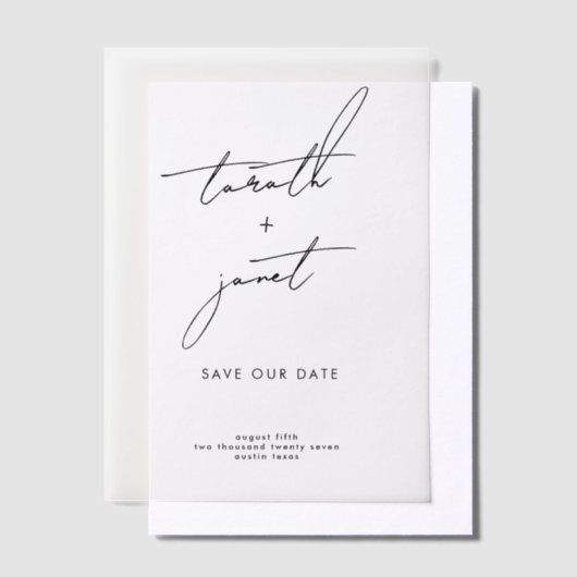 Elegante moderne namen slaan onze datum op vellum uitnodigingen (Offset)