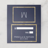 Elegante moderne Navy Blue Gold Sequin bruiloft Plaatskaartje (Buitenkant ongevouwen)