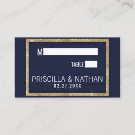 Elegante moderne Navy Blue Gold Sequin bruiloft Plaatskaartje