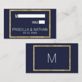Elegante moderne Navy Blue Gold Sequin bruiloft Plaatskaartje (Voorkant / Achterkant)