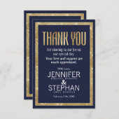 Elegante moderne Navy Blue Gold Sequin Dank u Bedankkaart (Voorkant / Achterkant)