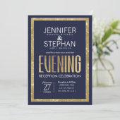 Elegante moderne Navy Blue Gold Sequin receptie Kaart (Staand voorkant)