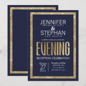 Elegante moderne Navy Blue Gold Sequin receptie Kaart (Voorkant / Achterkant)