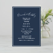 Elegante moderne navy zilveren brunch en bubbels folie uitnodiging (Staand Voorkant)