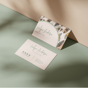 Elegante Moderne Neutrale Boho Chic Feather Indie Visitekaartje