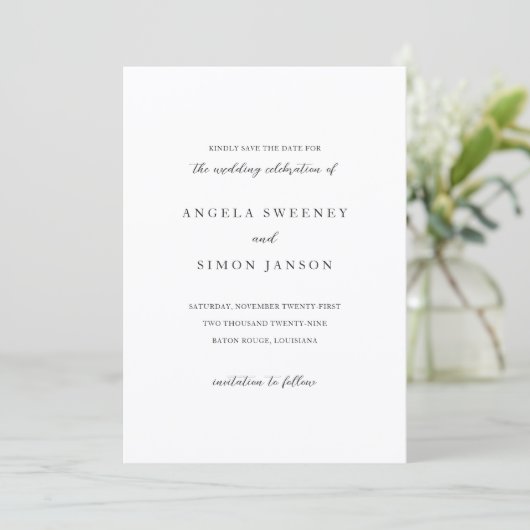 Elegante Moderne Neutrale Bruiloft Save The Date (Staand voorkant)