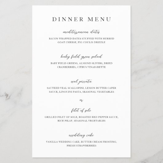 Elegante moderne neutrale huwelijksmenu flyer (Voorkant)