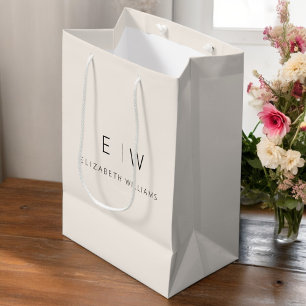 Elegante Moderne Neutrale Minimalistische Monogram Medium Cadeauzakje