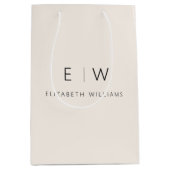 Elegante Moderne Neutrale Minimalistische Monogram Medium Cadeauzakje (Voorkant)