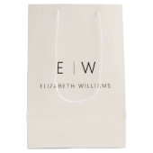 Elegante Moderne Neutrale Minimalistische Monogram Medium Cadeauzakje (Achterkant)