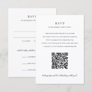 Elegante moderne neutrale QR-code bruiloft RSVP Kaartje