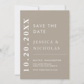 Elegante moderne olijfgrijs minimalistische bruilo save the date (Voorkant)