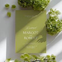 Elegante moderne olijfgroene en witte trouwdag