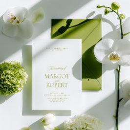 Elegante moderne olijfgroene en witte trouwdag kaart