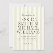 Elegante moderne olijfgroene gestreepte bruiloft kaart (Voorkant)