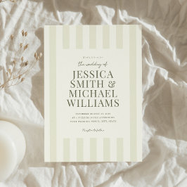 Elegante moderne olijfgroene gestreepte bruiloft kaart