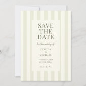 Elegante moderne olijfgroene gestreepte bruiloft save the date (Voorkant)