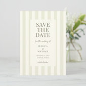 Elegante moderne olijfgroene gestreepte bruiloft save the date (Staand voorkant)