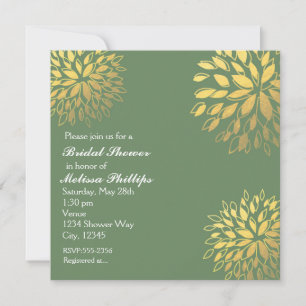 Elegante moderne olijfgroene gouden folie bloemen  kaart