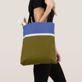 Elegante moderne olijfmedium blauwe witte strepen tote bag (Dichtbij)