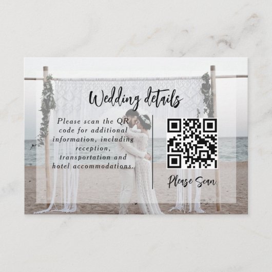 Elegante moderne overlay bruiloft details QR-code Informatiekaartje (Voorkant)