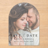 Elegante Moderne Overlay Foto Huwelijk Save the Da Acryl Uitnodigingen (Voorkant)