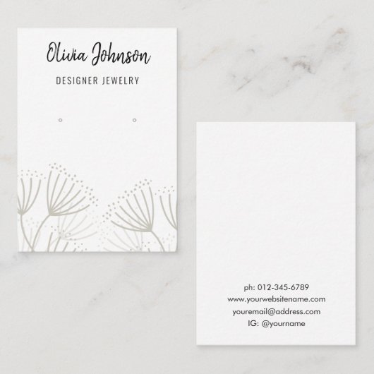 Elegante moderne paardenbloem sieraden oorbel disp visitekaartje (Voorkant / Achterkant)