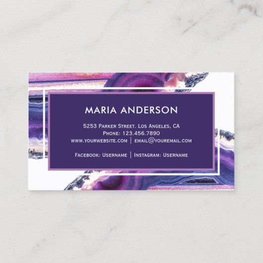 Elegante moderne Paarse agaat geode edelsteen Visitekaartje (Achterkant)