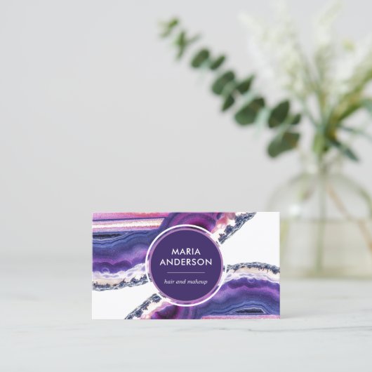 Elegante moderne Paarse agaat geode edelsteen Visitekaartje (Staand voorkant)