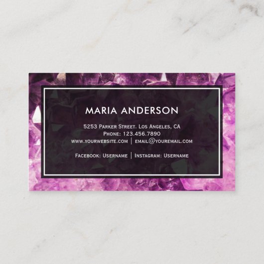 Elegante moderne Paarse Amethist edelsteen Visitekaartje (Achterkant)