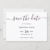 Elegante moderne paarse bruiloft save the date (Voorkant)