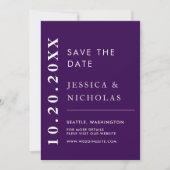 Elegante moderne Paarse eenvoudige trouwfoto Save The Date (Voorkant)