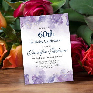 Elegante moderne paarse en gouden bloemen 60e verj kaart