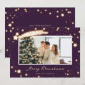 Elegante moderne Paarse foto Merry Christmas Kaart (Voorkant / Achterkant)