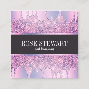 Elegante moderne paarse glitter druppelt spijkers vierkante visitekaartje