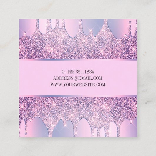 Elegante moderne paarse glitter druppelt spijkers vierkante visitekaartje (Achterkant)