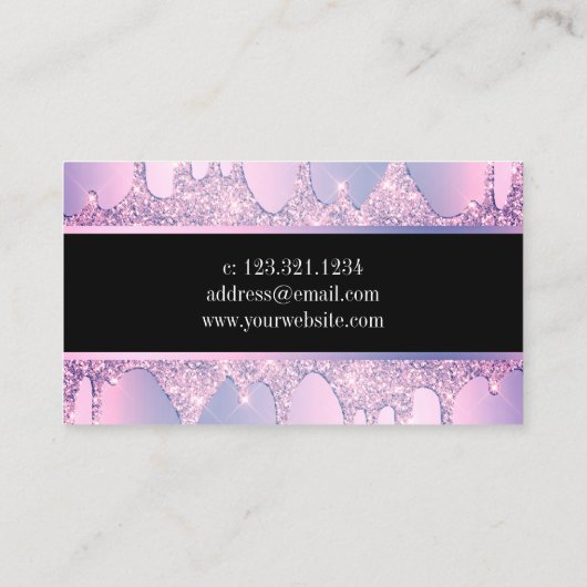 Elegante moderne paarse glitter druppelt spijkers visitekaartje (Achterkant)