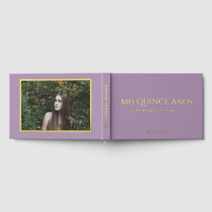 Elegante moderne Paarse gouden foto Quinceañera Gastenboek