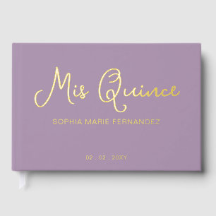 Elegante moderne Paarse gouden foto Quinceañera Gastenboek