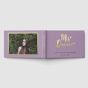 Elegante moderne Paarse gouden foto Quinceañera Gastenboek