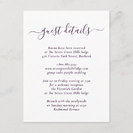 Elegante moderne paarse huwelijksdetails informatiekaartje