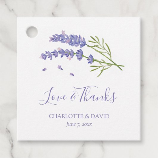 Elegante moderne Paarse lavendel bloemenbruiloft Bedankjes Labels (Voorkant)